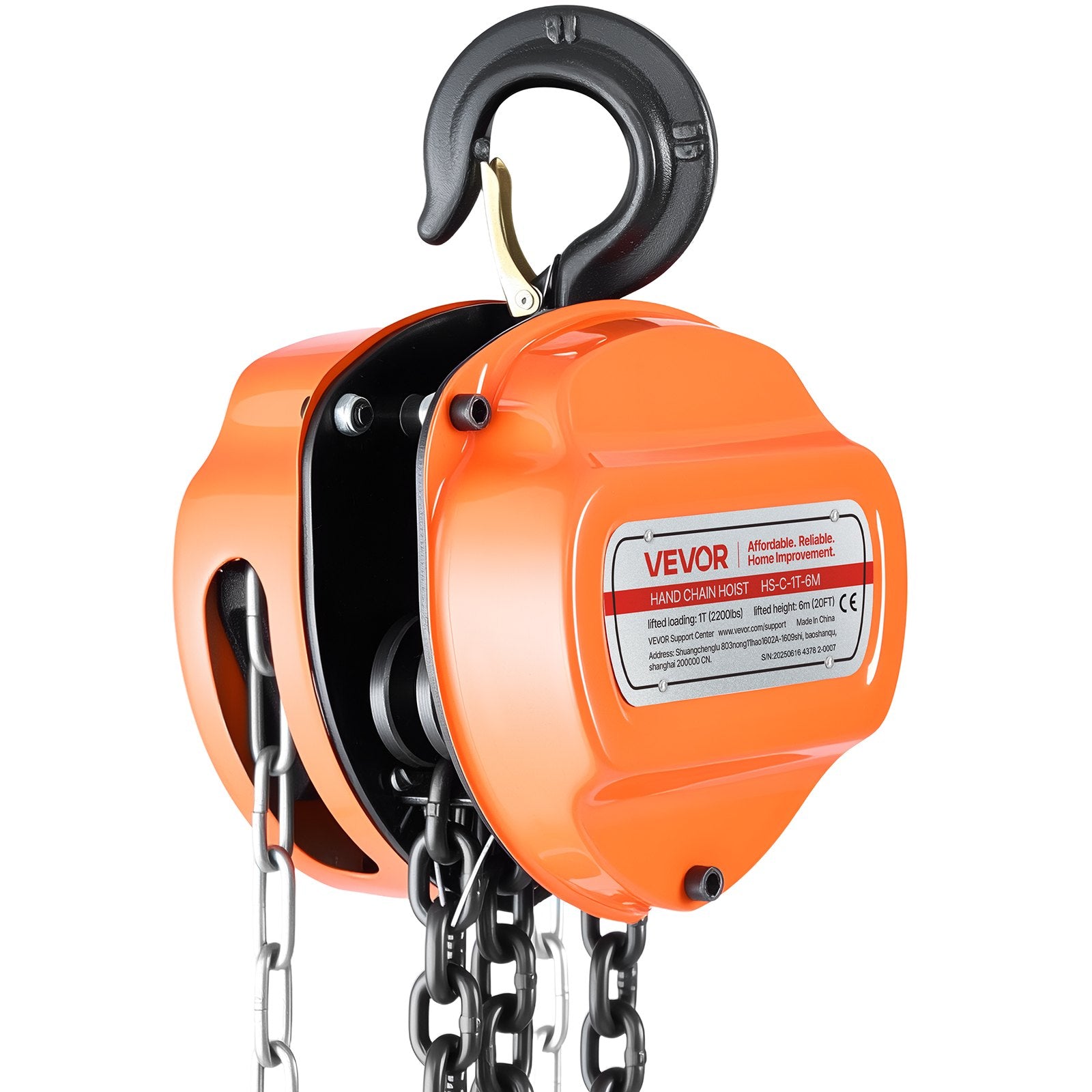 VEVOR Hand Chain Hoist, 1 Ton Capacity, Manual Chain Block with Upgrade G80 Galvanized Chain, 6 m Lifting Height, Heavy Duty Pulley Hoist for Garage Warehouse Automotive Machinery, Orange
