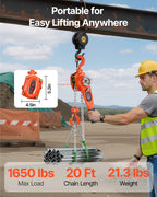 VEVOR Manual Lever Chain Hoist, 3/4T 750KG Capacity Heavy Duty Come Along, 6M Lift G80 Alloy Steel Chain With Dual Pawl Mechanical Brake, 360° Rotating Hooks, for Warehouse Construction Garage