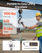 VEVOR Manual Lever Chain Hoist, 1/2T 500KG Capacity Heavy Duty Come Along, 1.5M Lift G80 Alloy Steel Chain With Dual Pawl Mechanical Brake, 360° Rotating Hooks, for Warehouse Construction Garage