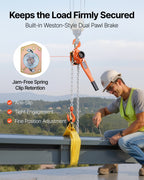 VEVOR Manual Lever Chain Hoist, 1-1/2T 1500KG Capacity Heavy Duty Come Along, 3M Lift G80 Alloy Steel Chain With Dual Pawl Mechanical Brake, 360° Rotating Hooks, for Warehouse Construction Garage