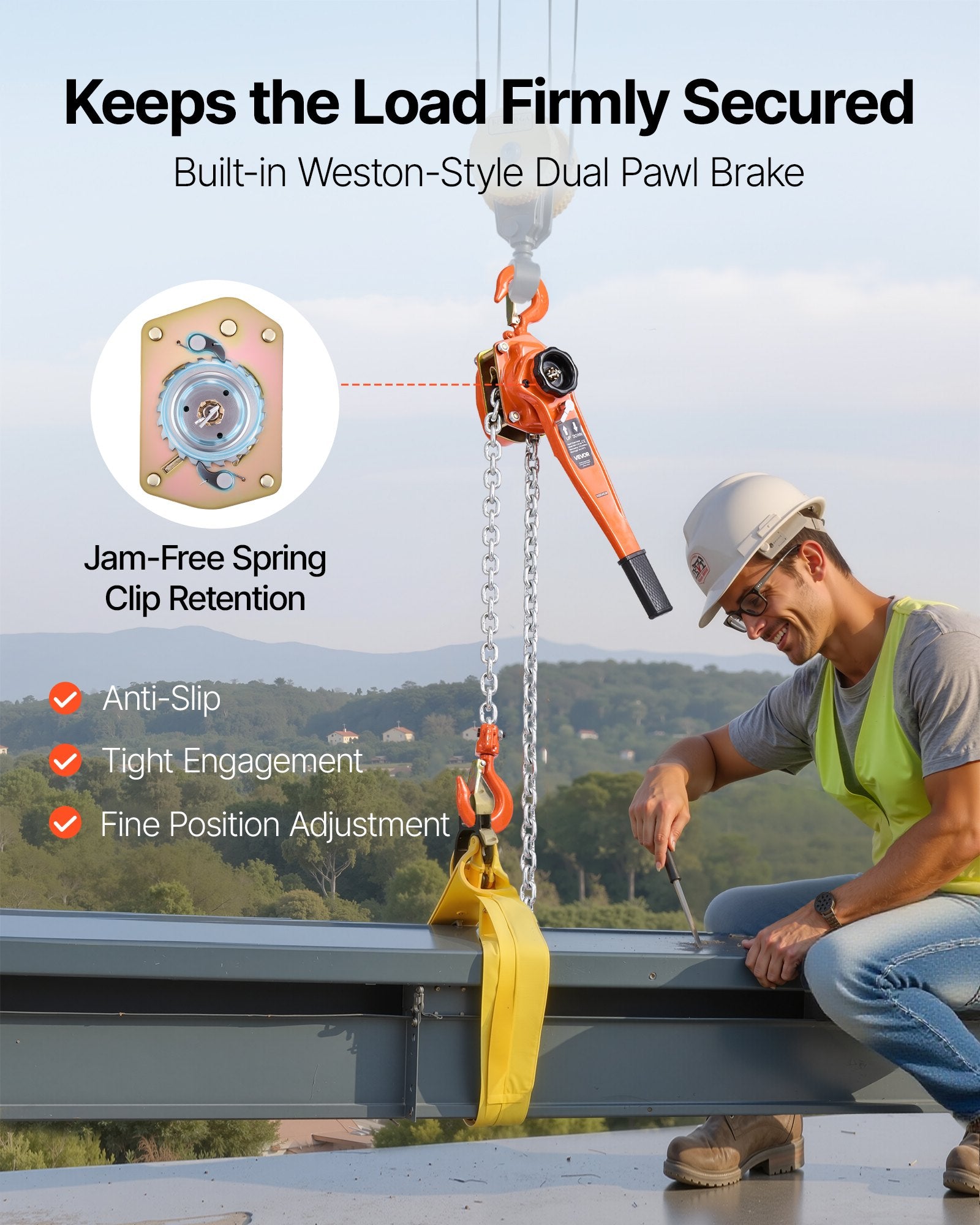 VEVOR Manual Lever Chain Hoist, 1-1/2T 1500KG Capacity Heavy Duty Come Along, 3M Lift G80 Alloy Steel Chain With Dual Pawl Mechanical Brake, 360° Rotating Hooks, for Warehouse Construction Garage