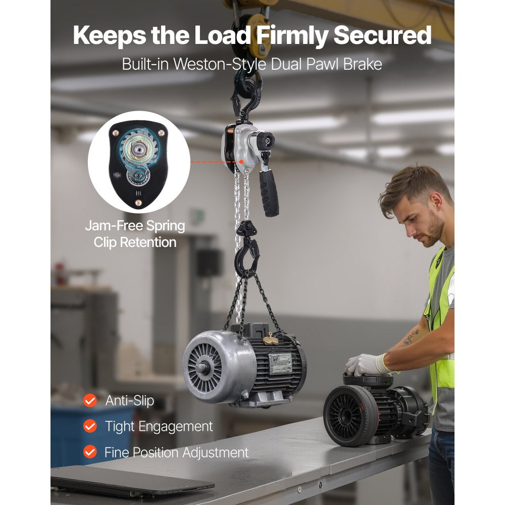 VEVOR Manual Lever Chain Hoist, 1/4T 250KG Capacity Heavy Duty Come Along, 1.5M Lift G80 Alloy Steel Chain With Dual Pawl Mechanical Brake, 360° Rotating Hooks, for Warehouse Construction Garage