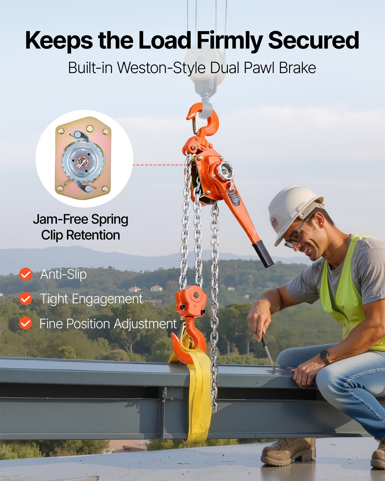 VEVOR Manual Lever Chain Hoist, 6T 6000KG Capacity Heavy Duty Come Along, 6M Lift G80 Alloy Steel Chain With Dual Pawl Mechanical Brake, 360° Rotating Hooks, for Warehouse Construction Garage