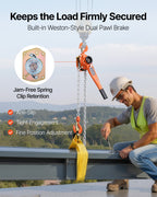 VEVOR Manual Lever Chain Hoist, 3T 3000KG Capacity Heavy Duty Come Along, 6M Lift G80 Alloy Steel Chain With Dual Pawl Mechanical Brake, 360° Rotating Hooks, for Warehouse Construction Garage