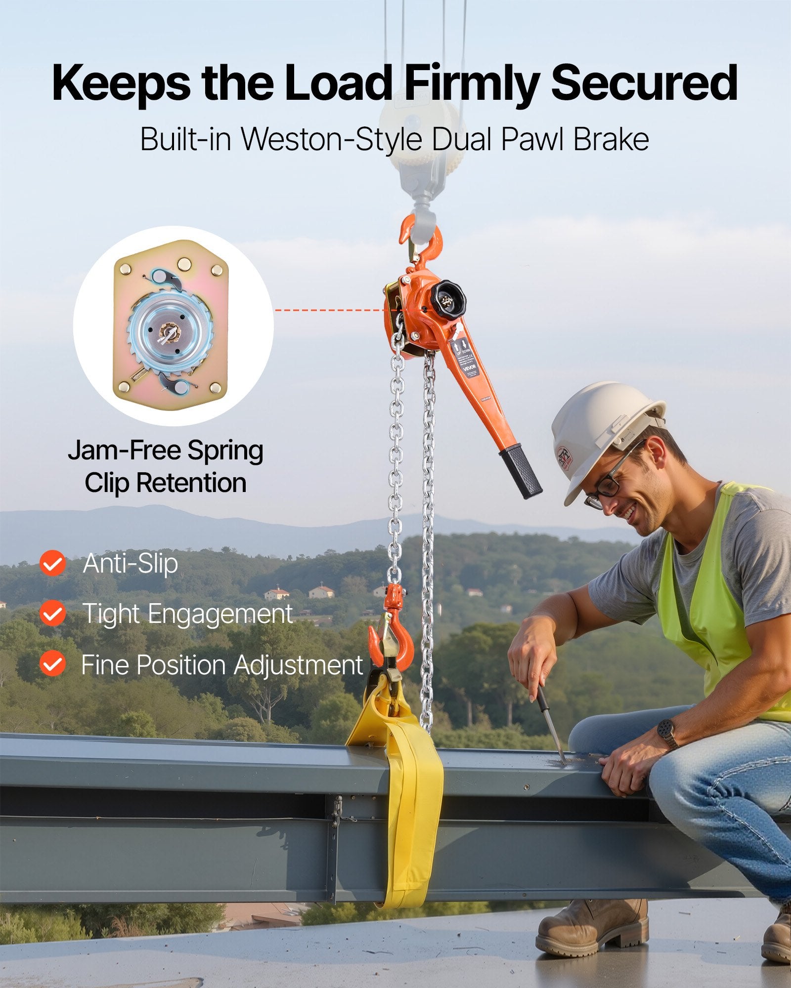 VEVOR Manual Lever Chain Hoist, 3T 3000KG Capacity Heavy Duty Come Along, 6M Lift G80 Alloy Steel Chain With Dual Pawl Mechanical Brake, 360° Rotating Hooks, for Warehouse Construction Garage