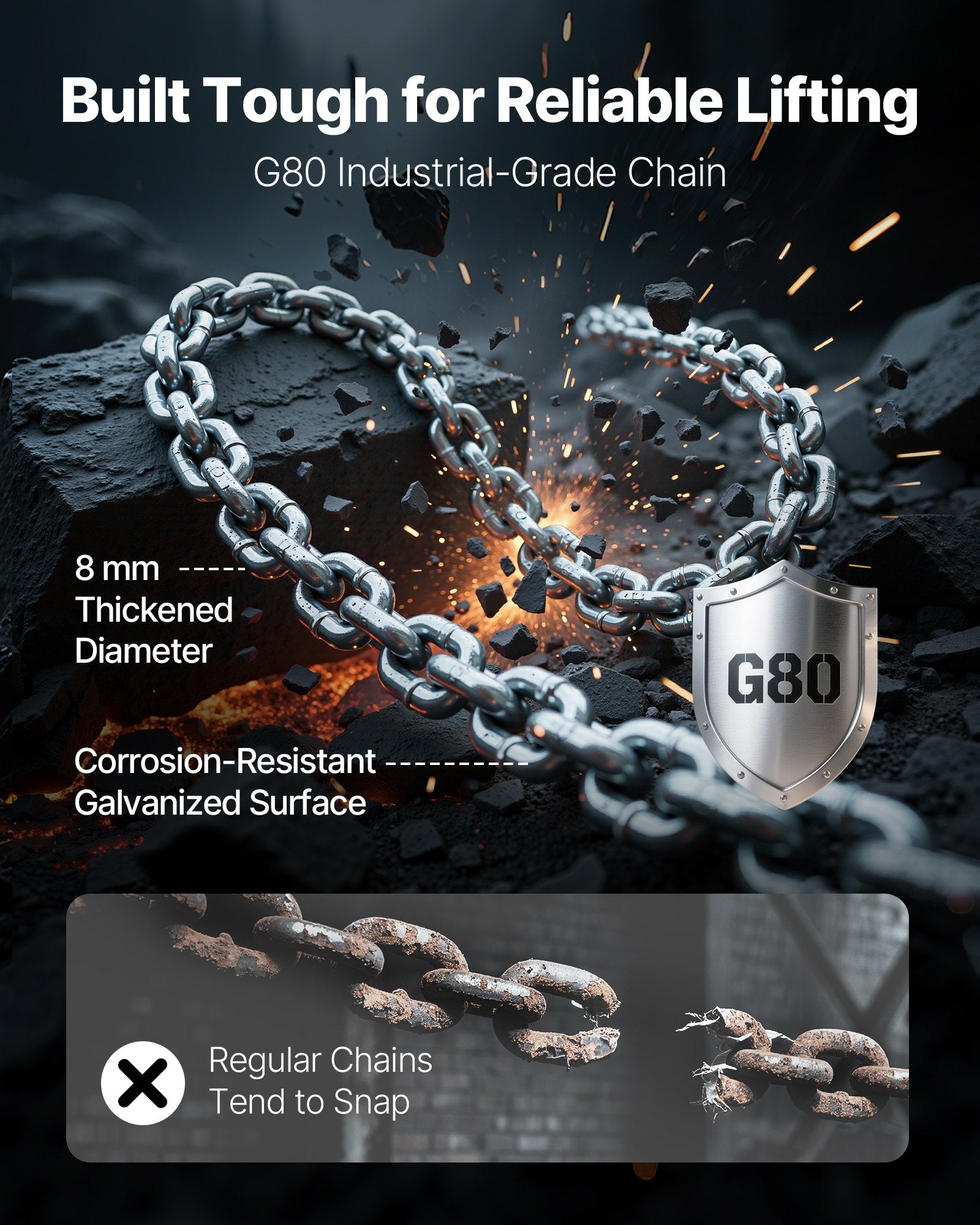 VEVOR Manual Lever Chain Hoist, 1-1/2T 1500KG Capacity Heavy Duty Come Along, 3M Lift G80 Alloy Steel Chain With Dual Pawl Mechanical Brake, 360° Rotating Hooks, for Warehouse Construction Garage