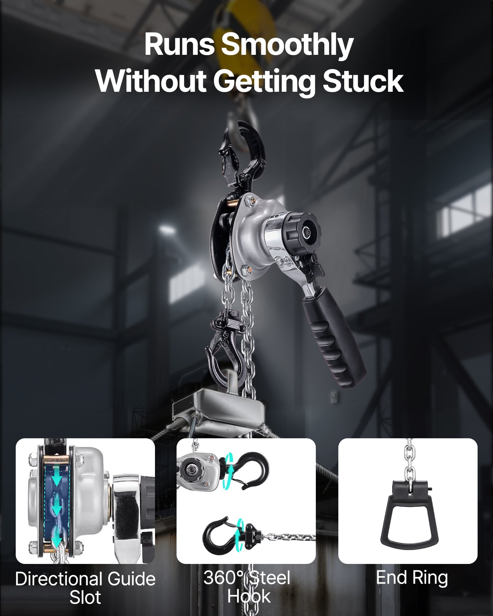 VEVOR Manual Lever Chain Hoist, 1/2T 500KG Capacity Heavy Duty Come Along, 6M Lift G80 Alloy Steel Chain With Dual Pawl Mechanical Brake, 360° Rotating Hooks, for Warehouse Construction Garage