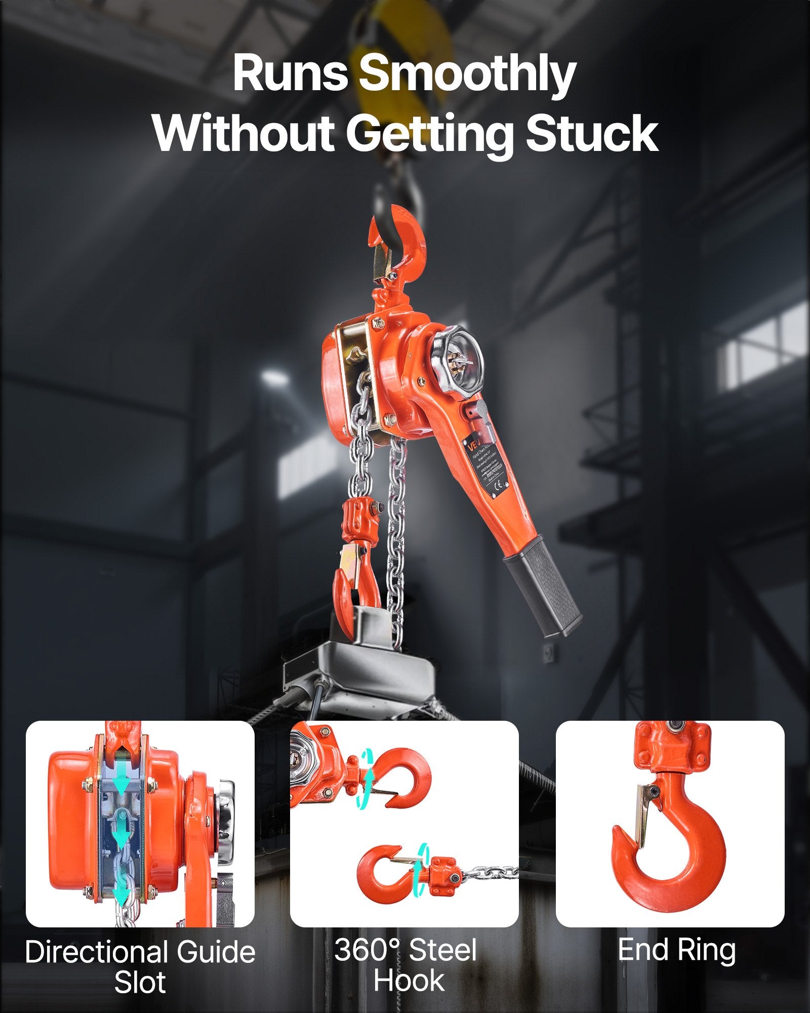 VEVOR Manual Lever Chain Hoist, 3/4T 750KG Capacity Heavy Duty Come Along, 6M Lift G80 Alloy Steel Chain With Dual Pawl Mechanical Brake, 360° Rotating Hooks, for Warehouse Construction Garage