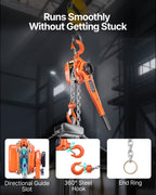 VEVOR Manual Lever Chain Hoist, 3T 3000KG Capacity Heavy Duty Come Along, 6M Lift G80 Alloy Steel Chain With Dual Pawl Mechanical Brake, 360° Rotating Hooks, for Warehouse Construction Garage