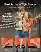VEVOR Manual Lever Chain Hoist, 6T 6000KG Capacity Heavy Duty Come Along, 6M Lift G80 Alloy Steel Chain With Dual Pawl Mechanical Brake, 360° Rotating Hooks, for Warehouse Construction Garage