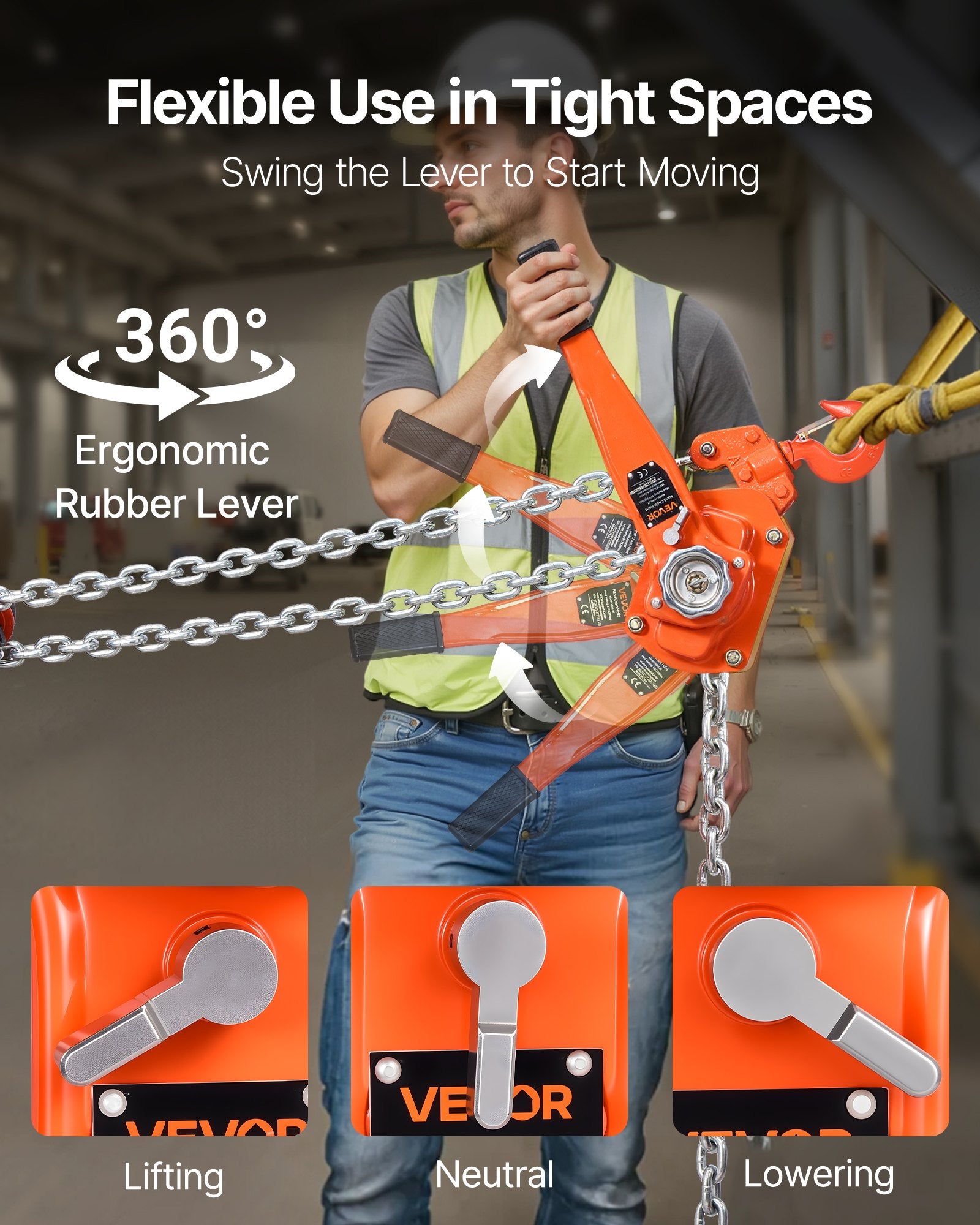 VEVOR Manual Lever Chain Hoist, 6T 6000KG Capacity Heavy Duty Come Along, 6M Lift G80 Alloy Steel Chain With Dual Pawl Mechanical Brake, 360° Rotating Hooks, for Warehouse Construction Garage