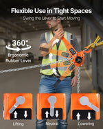 VEVOR Manual Lever Chain Hoist, 3T 3000KG Capacity Heavy Duty Come Along, 6M Lift G80 Alloy Steel Chain With Dual Pawl Mechanical Brake, 360° Rotating Hooks, for Warehouse Construction Garage