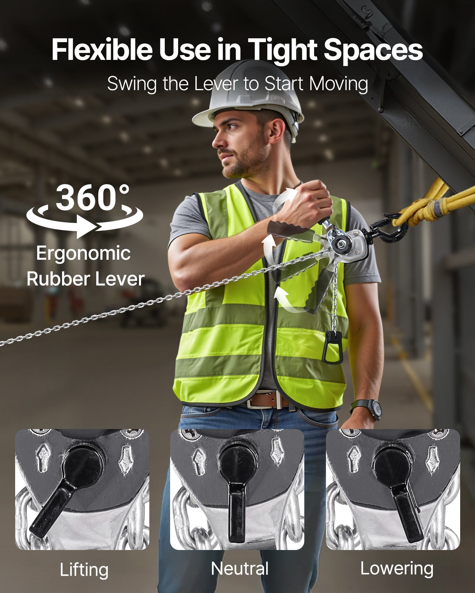 VEVOR Manual Lever Chain Hoist, 1/2T 500KG Capacity Heavy Duty Come Along, 1.5M Lift G80 Alloy Steel Chain With Dual Pawl Mechanical Brake, 360° Rotating Hooks, for Warehouse Construction Garage