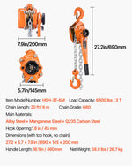 VEVOR Manual Lever Chain Hoist, 3T 3000KG Capacity Heavy Duty Come Along, 6M Lift G80 Alloy Steel Chain With Dual Pawl Mechanical Brake, 360° Rotating Hooks, for Warehouse Construction Garage