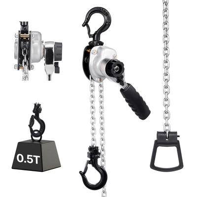 VEVOR Manual Lever Chain Hoist, 1/2T 500KG Capacity Heavy Duty Come Along, 6M Lift G80 Alloy Steel Chain With Dual Pawl Mechanical Brake, 360° Rotating Hooks, for Warehouse Construction Garage