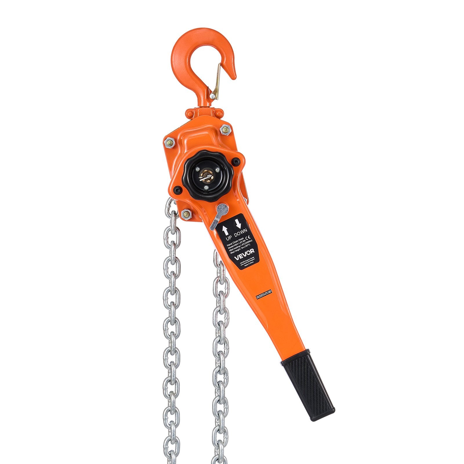 VEVOR Manual Lever Chain Hoist, 1-1/2T 1500KG Capacity Heavy Duty Come Along, 3M Lift G80 Alloy Steel Chain With Dual Pawl Mechanical Brake, 360° Rotating Hooks, for Warehouse Construction Garage