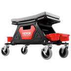 VEVOR Mechanics Stool, 136.1kg Capacity Rolling Mechanic Seat with 10.2cm Wheels, Three Slide-Out Tool Trays and Drawer, Heavy Duty Roller Creeper Seat for Home Garage DIY Automotive