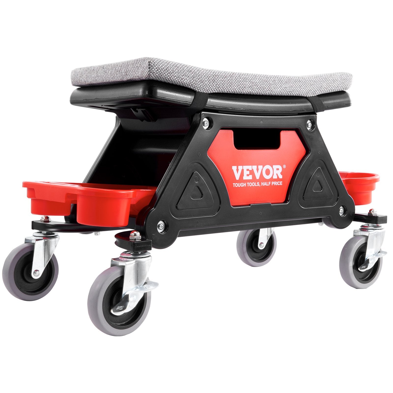 VEVOR Mechanics Stool, 136.1kg Capacity Rolling Mechanic Seat with 10.2cm Wheels, Three Slide-Out Tool Trays and Drawer, Heavy Duty Roller Creeper Seat for Home Garage DIY Automotive