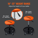 VEVOR Mechanic Stool, 113 kg Rolling Pneumatic Creeper Garage/Shop Seat, Adjustable Height 56 cm-71 cm Padded Rolling Workshop Stool with Tool Tray, for Garage, Shop, Auto Repair, Black+Orange