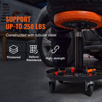 VEVOR Mechanic Stool, 113 kg Rolling Pneumatic Creeper Garage/Shop Seat, Adjustable Height 56 cm-71 cm Padded Rolling Workshop Stool with Tool Tray, for Garage, Shop, Auto Repair, Black+Orange