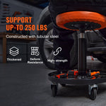 VEVOR Mechanic Stool, 113 kg Rolling Pneumatic Creeper Garage/Shop Seat, Adjustable Height 56 cm-71 cm Padded Rolling Workshop Stool with Tool Tray, for Garage, Shop, Auto Repair, Black+Orange