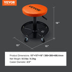 VEVOR Mechanic Stool, 113 kg Rolling Pneumatic Creeper Garage/Shop Seat, Adjustable Height 56 cm-71 cm Padded Rolling Workshop Stool with Tool Tray, for Garage, Shop, Auto Repair, Black+Orange