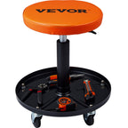 VEVOR Mechanic Stool, 113 kg Rolling Pneumatic Creeper Garage/Shop Seat, Adjustable Height 56 cm-71 cm Padded Rolling Workshop Stool with Tool Tray, for Garage, Shop, Auto Repair, Black+Orange