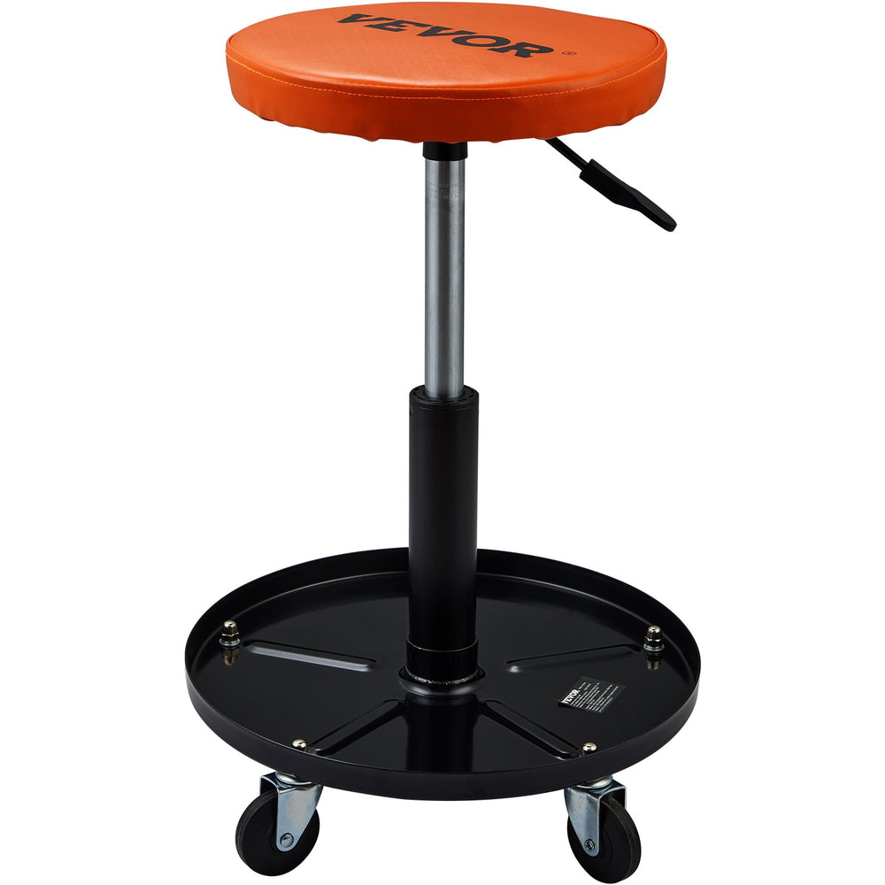 VEVOR Mechanic Stool, 113 kg Rolling Pneumatic Creeper Garage/Shop Seat, Adjustable Height 56 cm-71 cm Padded Rolling Workshop Stool with Tool Tray, for Garage, Shop, Auto Repair, Black+Orange