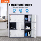 VEVOR Metal Locker for Employees, 9 Doors Storage Cabinet with Card Slot, Gray Steel Employee Lockers with Keys, 66lbs Loading Capacity office Storage Lockers for Office, Home, School, Gym