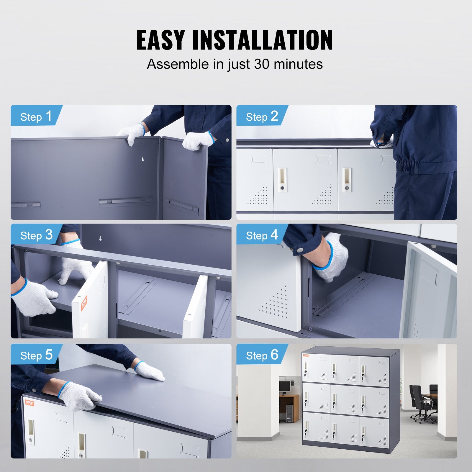 VEVOR Metal Locker for Employees, 9 Doors Storage Cabinet with Card Slot, Gray Steel Employee Lockers with Keys, 66lbs Loading Capacity office Storage Lockers for Office, Home, School, Gym