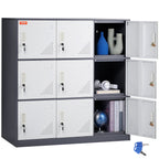 VEVOR Metal Locker for Employees, 9 Doors Storage Cabinet with Card Slot, Gray Steel Employee Lockers with Keys, 66lbs Loading Capacity office Storage Lockers for Office, Home, School, Gym