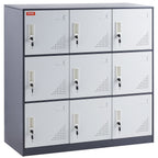 VEVOR Metal Locker for Employees, 9 Doors Storage Cabinet with Card Slot, Gray Steel Employee Lockers with Keys, 66lbs Loading Capacity office Storage Lockers for Office, Home, School, Gym