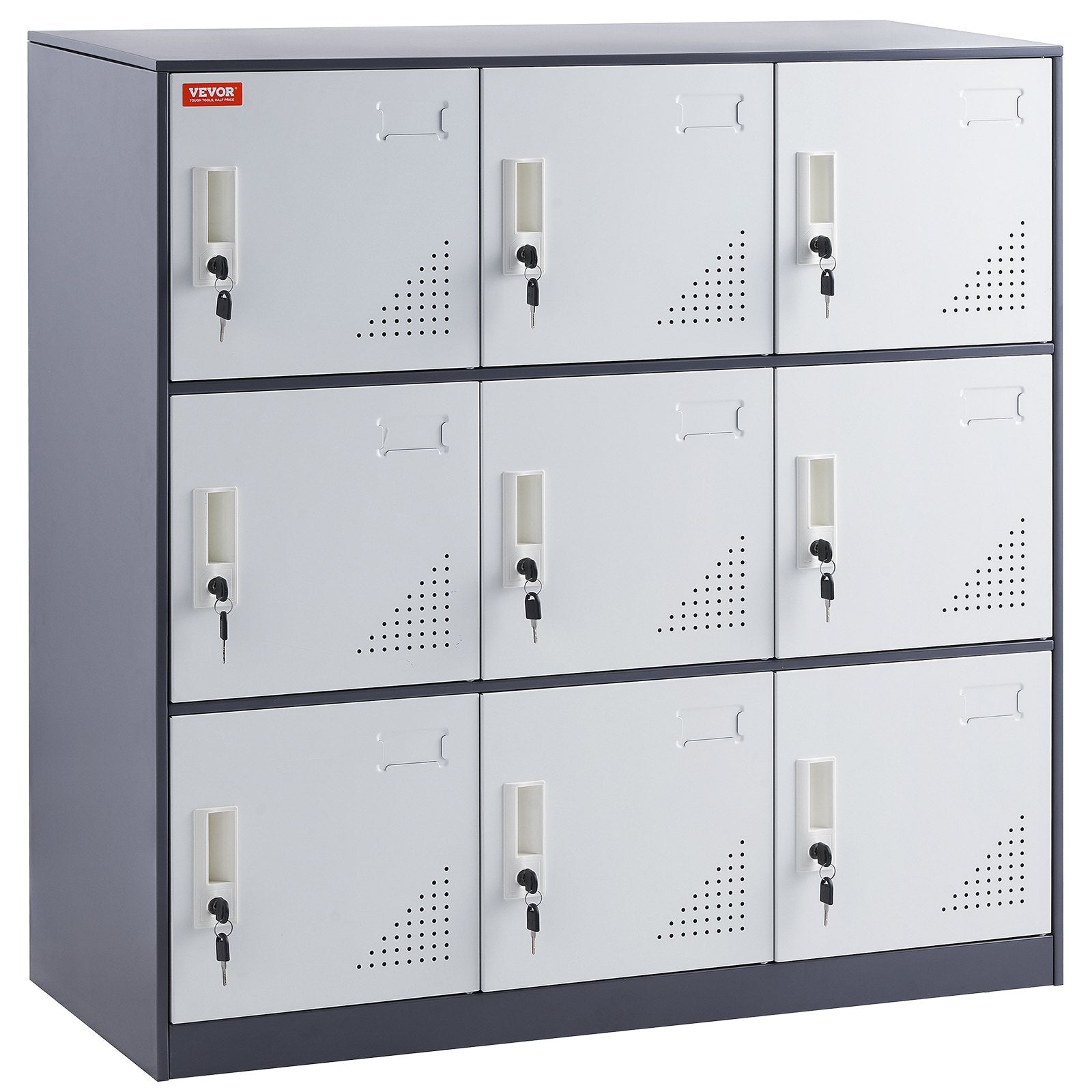VEVOR Metal Locker for Employees, 9 Doors Storage Cabinet with Card Slot, Gray Steel Employee Lockers with Keys, 66lbs Loading Capacity office Storage Lockers for Office, Home, School, Gym