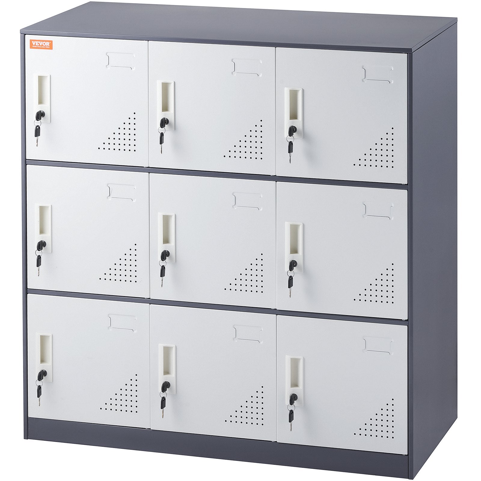 VEVOR Metal Locker for Employees, 9 Doors Storage Cabinet with Card Slot, Gray Steel Employee Lockers with Keys, 66lbs Loading Capacity office Storage Lockers for Office, Home, School, Gym