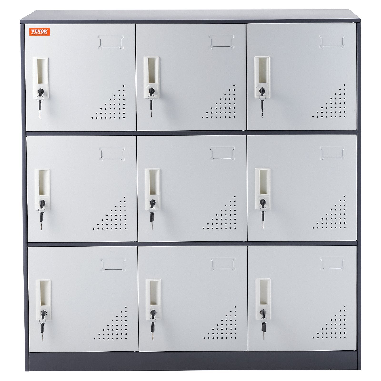 VEVOR Metal Locker for Employees, 9 Doors Storage Cabinet with Card Slot, Gray Steel Employee Lockers with Keys, 66lbs Loading Capacity office Storage Lockers for Office, Home, School, Gym