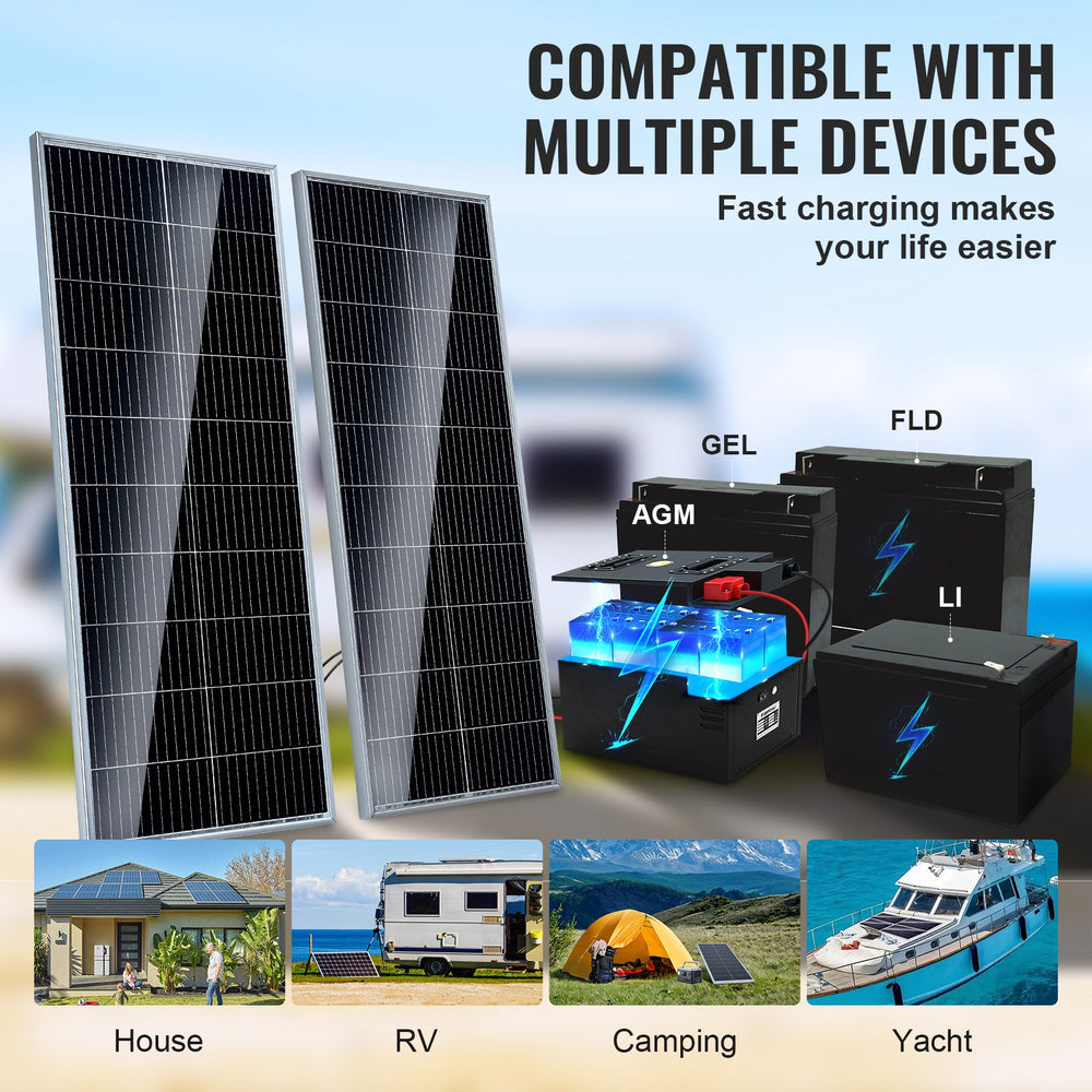 VEVOR 200W Monocrystalline Solar Panel Kit, 2PCS Monocrystalline Solar Panels + Charge Controller, 23% High-Efficiency Monocrystalline PV Module, IP68 Waterproof for RV, Boat, Camping, Off-Grid System