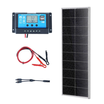 VEVOR 100W Monocrystalline Solar Panel Kit, 12V Monocrystalline Solar Panel + Charge Controller, 23% High-Efficiency Monocrystalline PV Module, IP68 Waterproof for RV, Boats, Camping, Off-Grid System