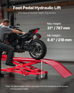VEVOR Motorcycle Lift Table, 1000lbs Weight Capacity, 360° Flexible Moving Motorcycle Jack Stand, 8.6-31 in Height Range, Heavy Duty Bike Repair Stand with Security Lock for ATVs, Dirt Bike