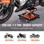 VEVOR Motorcycle Lift ATV Scissor Jack Dolly 499.5 kg Wide Deck & Hand Crank