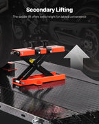 VEVOR Motorcycle Lift Table, 1500lbs Weight Capacity, Pneumatic Motorcycle Jack, 8.6-31 in Height Range, Heavy Duty Bike Repair Stand with Removable Workbench, Repair Platform for ATVs, Dirt Bike