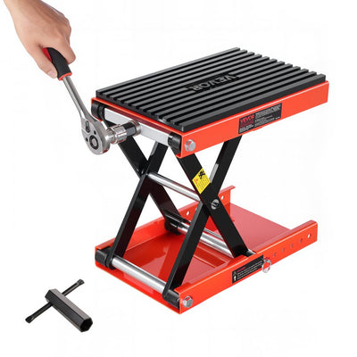 VEVOR Motorcycle Lift, 1200lbs Weight Capacity, Wide Deck Motorcycle Scissor Jack, 4.1-15 in Height Range, Heavy Duty Steel Bike Repair Center Stand with Ratchet and Crank for ATVs, Dirt Bikes