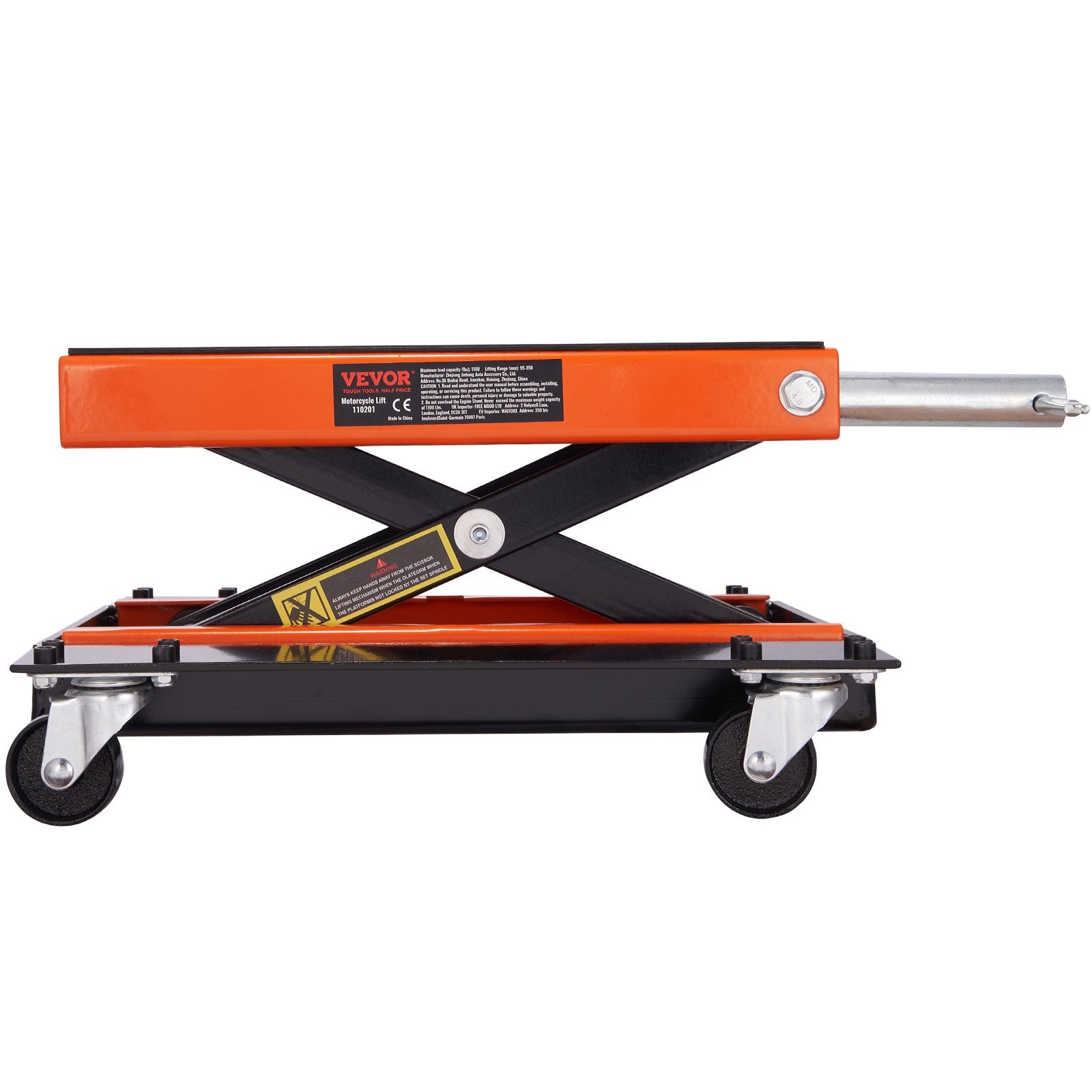 VEVOR Motorcycle Lift ATV Scissor Jack Dolly 499.5 kg Wide Deck & Hand Crank