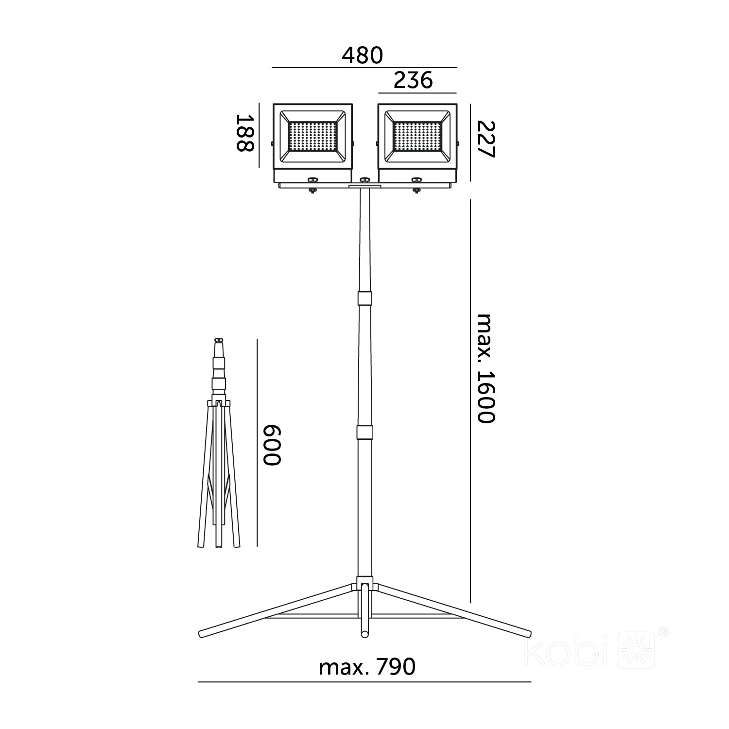 Floodlight LED TIGRA TRIPOD 2x100W 4000K IP54 Kobi