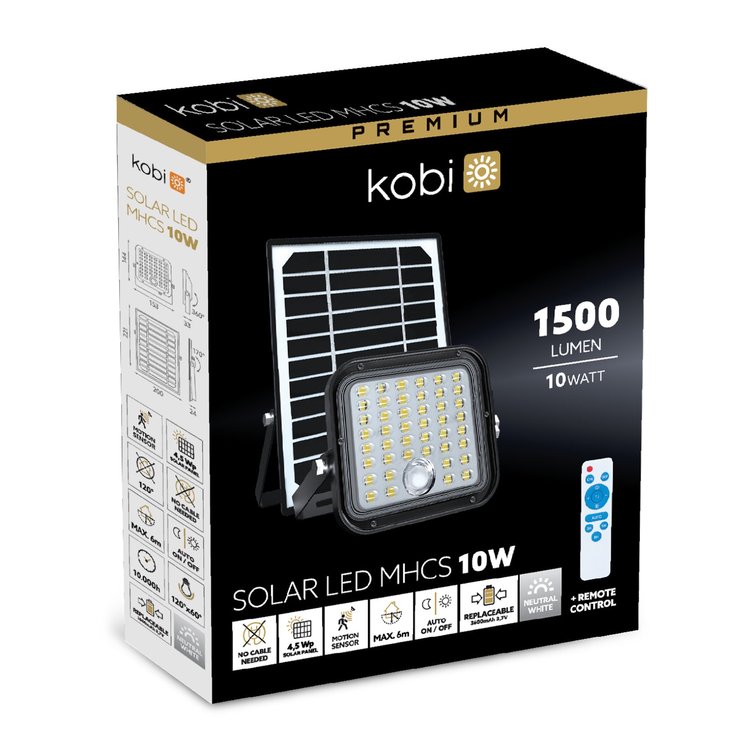 Solar floodlight LED MHCS 10W 4000K IP65 Kobi Premium