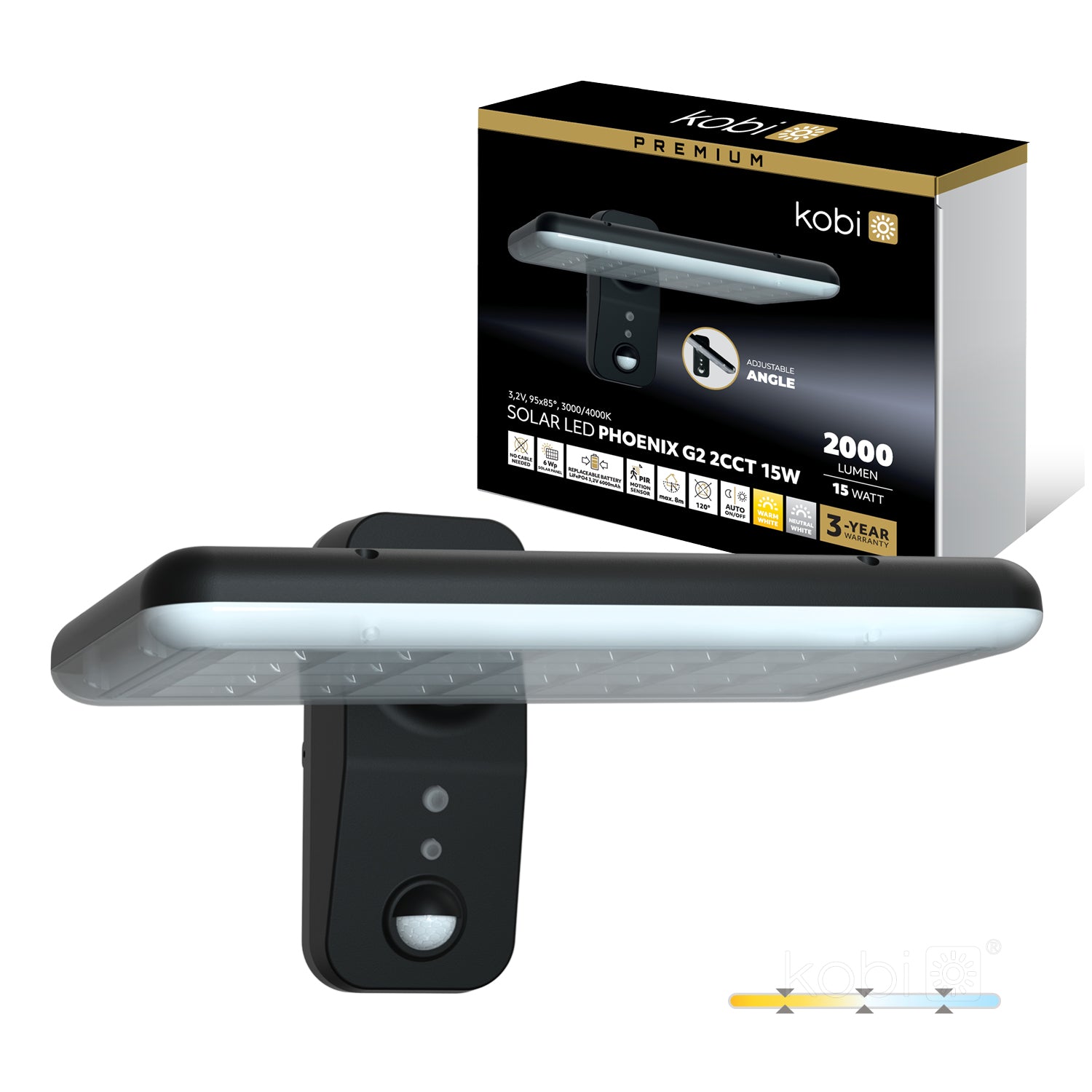 Solar floodlight LED PHOENIX G2 15W 2CCT IP65 Kobi