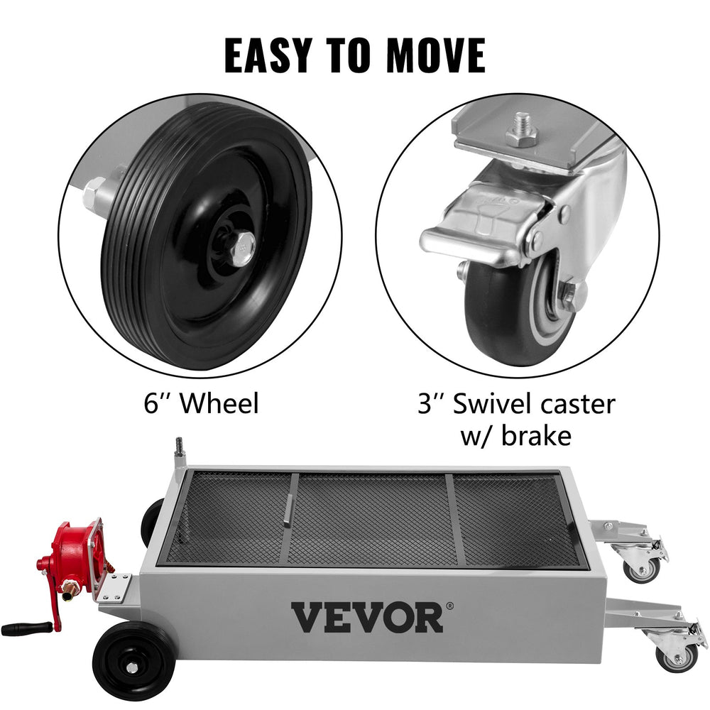 VEVOR Oil Drain Pan 15 Gallon Oil Drain Tank, 57L Low Profile Oil Drain Pan, Large Capacity Oil Change Pan, Foldable Hand, with Pump, Hose, Swivel Casters Wheels for Car, SUV, Trucks Oil Draining