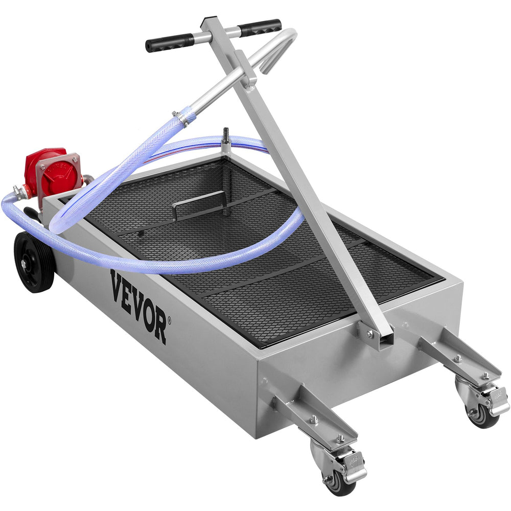 VEVOR Oil Drain Pan 15 Gallon Oil Drain Tank, 57L Low Profile Oil Drain Pan, Large Capacity Oil Change Pan, Foldable Hand, with Pump, Hose, Swivel Casters Wheels for Car, SUV, Trucks Oil Draining