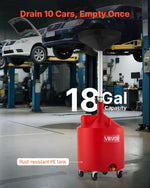 VEVOR 68L Waste Oil Drain Tank, Industrial Fluid Drain Tank with Adjustable Funnel Height, Portable Oil Drainer with Wheels, Fluid Fuel Transfer Drainage for Auto Repair Shops, Garages, Red