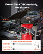 VEVOR 79.5L Waste Oil Drain Tank, Air Operated Portable Oil Drainer with Adjustable Funnel Height, Industrial Fluid Drain Tank with Wheels, Fluid Fuel Transfer Drainage for Auto Repair Shops, Red