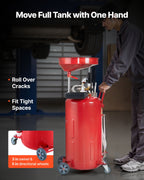 VEVOR 79.5L Waste Oil Drain Tank, Air Operated Portable Oil Drainer with Adjustable Funnel Height, Industrial Fluid Drain Tank with Wheels, Fluid Fuel Transfer Drainage for Auto Repair Shops, Red